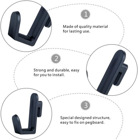 20 قطعة من خطافات Pegboard من QYNuLi خطافات على شكل حرف J وأقفال بلاستيكية لتخزين وتنظيم ملحقات الأدوات (أسود) in Kuwait