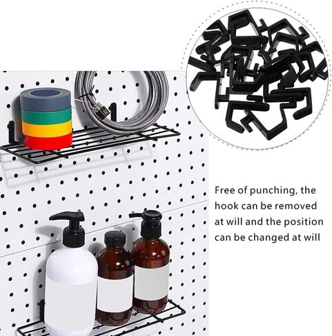 20 قطعة من خطافات Pegboard من QYNuLi خطافات على شكل حرف J وأقفال بلاستيكية لتخزين وتنظيم ملحقات الأدوات (أسود) in Kuwait