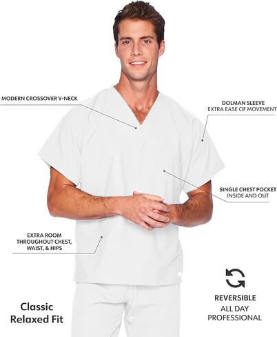 Landau Essentials Unisex Relaxed Fit 1-Pocket V-Neck Scrub Top 7502 in Kuwait