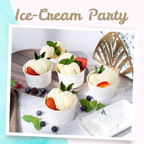 MATICAN Paper Ice Cream Cups - 50-Count 5.5-Oz Disposable Dessert Bowls for Hot or Cold Food, 5.5-Ounce Party Supplies Treat Cups for Sundae, Frozen Yogurt, Soup, White in Saudi Arabia