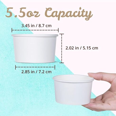 MATICAN Paper Ice Cream Cups - 50-Count 5.5-Oz Disposable Dessert Bowls for Hot or Cold Food, 5.5-Ounce Party Supplies Treat Cups for Sundae, Frozen Yogurt, Soup, White in Saudi Arabia