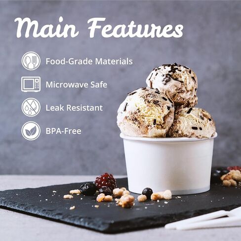MATICAN Paper Ice Cream Cups - 50-Count 5.5-Oz Disposable Dessert Bowls for Hot or Cold Food, 5.5-Ounce Party Supplies Treat Cups for Sundae, Frozen Yogurt, Soup, White in Saudi Arabia
