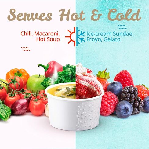 MATICAN Paper Ice Cream Cups - 50-Count 5.5-Oz Disposable Dessert Bowls for Hot or Cold Food, 5.5-Ounce Party Supplies Treat Cups for Sundae, Frozen Yogurt, Soup, White in Saudi Arabia