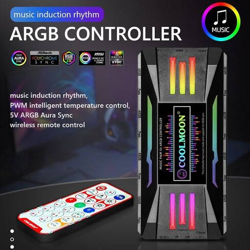 وحدة تحكم مروحة MEHIDFY ARGB، وحدة تحكم في درجة حرارة مروحة PWM، 4Pin PWM 5V 3Pin ARGB مروحة تبريد ذكية للتحكم عن بعد لجهاز الكمبيوتر الشخصي، محور مروحة الرادياتير in Kuwait