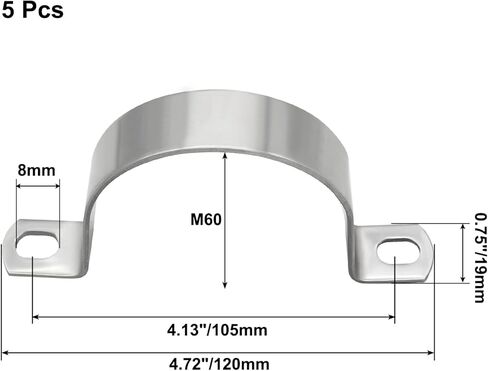 Cionyce 12 Pack M10 Tube Strap 304 Stainless Steel Clamp U-Bracket Clips 2 Hole Rigid Pipe Strap(12Pack,10mm) in Kuwait