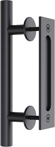 HomLxclx 12" Sliding Barn Door Handle Pull and Flush Hardware Set, Black Powder Coated Finish Round Shape, Heavy Duty Barn Door Handles-Fit 1 3/8-1 3/4" Thickness Door Panel, Easy to Install11 in Saudi Arabia