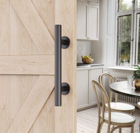 HomLxclx 12" Sliding Barn Door Handle Pull and Flush Hardware Set, Black Powder Coated Finish Round Shape, Heavy Duty Barn Door Handles-Fit 1 3/8-1 3/4" Thickness Door Panel, Easy to Install11 in Saudi Arabia