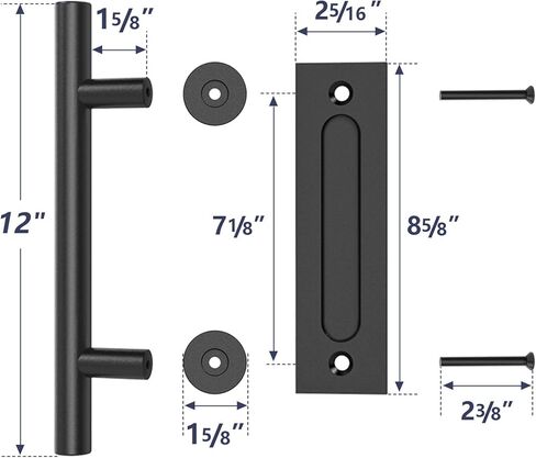 HomLxclx 12" Sliding Barn Door Handle Pull and Flush Hardware Set, Black Powder Coated Finish Round Shape, Heavy Duty Barn Door Handles-Fit 1 3/8-1 3/4" Thickness Door Panel, Easy to Install11 in Saudi Arabia