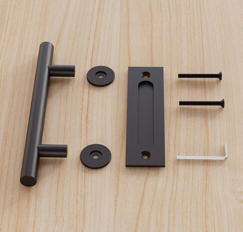 HomLxclx 12" Sliding Barn Door Handle Pull and Flush Hardware Set, Black Powder Coated Finish Round Shape, Heavy Duty Barn Door Handles-Fit 1 3/8-1 3/4" Thickness Door Panel, Easy to Install11 in Saudi Arabia