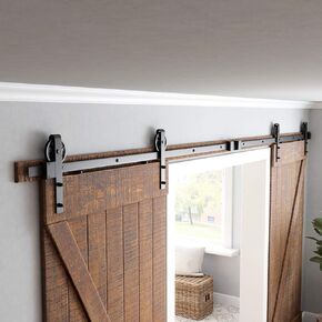 SMARTSTANDARD 8ft Sliding Double Barn Door Hardware Kit, Black, Smoothly and Quietly, Heavy Duty Industrial Design, Easy to Install, Fit 24" Wide Door Panel(Bigwheel Hanger)