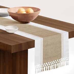 Comfy-co Table Runner 90 inch Long - Farmhouse Table Runner for Wedding Parties BBQ's Everyday Holidays - 100% Cotton 13x90 inch Rustic Vintage Dining Table Runner Beige Natural