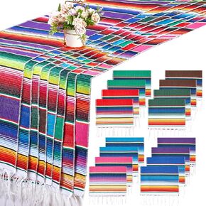 16 Pieces Mexican Serape Table Runners, 14 x 84 Inch Rainbow 8 Colors Boho Fringe Cotton Mexican Theme Party Decoration for Cinco De Mayo Mexican Fiesta Party Wedding Serape Birthday Party in Saudi Arabia