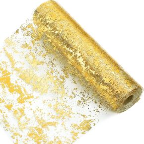 Metallic Gold Thin Table Runner Roll 11 Inch x 65 Feet Glitter Gold Foil Mesh Sequin Table Runners Decorative Dining Table Centerpieces for Party Wedding Baby Shower Christmas Decorations(2)
