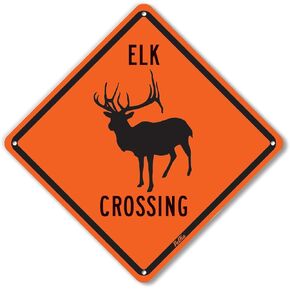 لافتات ورسومات PetKa PKAC-0118-NA_10x10 لافتة ألومنيوم "Elk Crossing"، 25.4 سم × 25.4 سم، أبيض على مموه برتقالي in Kuwait
