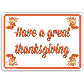 لافتات ورسومات PetKa PKTG-0004-NA_14x10 لافتة ألومنيوم "Have A Great Thanksgiving"، مقاس 14 بوصة × 10 بوصة، نص أبيض على خلفية ورقة الشجر in Kuwait