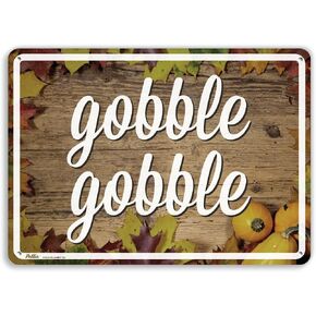 لافتات ورسومات PetKa PKTG-0045-NA_10x7"Gobble Gobble" لافتة ألومنيوم، 10 بوصة × 7 بوصة، نص برتقالي على أبيض