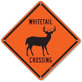لافتات ورسومات PetKa PKAC-0125-NA_10x10 لافتة ألومنيوم "Whitetail Crossing"، 25.4 سم × 25.4 سم، أبيض على مموه برتقالي in Kuwait