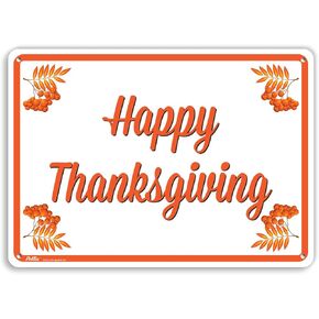 لافتات ورسومات PetKa PKTG-0041-NA_10x7"Happy Thanksgiving" لافتة ألومنيوم، 10" x 7"، نص برتقالي على أبيض in Kuwait