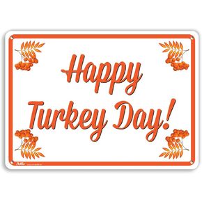 لافتات ورسومات PetKa PKTG-0026-NA_14x10 "Happy Turkey Day" لافتة ألومنيوم، 14 بوصة × 10 بوصة، نص أبيض على خلفية الطاولة in Kuwait