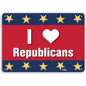 لافتات ورسومات PetKa PKPO-0001-NA_14x10 لافتة ألومنيوم "I Love Republics"، مقاس 14 بوصة × 10 بوصة، خلفية زرقاء وحمراء مع نجوم ذهبية in Kuwait