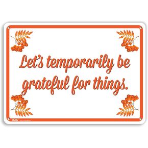 PetKa Signs and Graphics PKTG-0052-NA_10x7 "Let's Temporarily Be Grateful for Things" Aluminum Sign, 10" x 7", Orange Text on White in Saudi Arabia