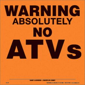 علامات VOSS برتقالية من الألومنيوم تسجيل 11 1/4 .012 مقياس تحذير لا ATV's (1) in Kuwait