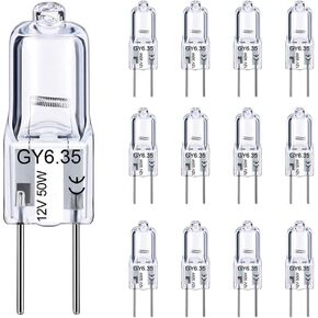 GY6.35 Halogen Light Bulbs 12 Volt 35 Watt, 12 Pack 2 Pin GY6.35 Base Bulb, Replacement T4 Tubular JCD Type Bulb for Ceiling Lights, Table Lamp, Chandelier, 2700K Warm White, Dimmable