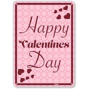 PetKa Signs and Graphics PKVD-0093-NA_10x14"Happy Valentines Day" Aluminum Sign, 10" x 14", White on Red and Maroon Large Heart Pattern in Saudi Arabia