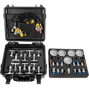 Hydraulic Pressure Test Kit 10/100/250/400/600 Bar 5 Gauges 5 Test Hoses 13 Couplings and 14 Tee Connectors for Excavator Construction Machinery in Kuwait