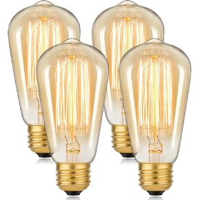 60 Watt Incandescent Edison Light Bulbs, Vintage Dimmable E26 Bulbs, ST64 2200K Warm White Antique 260LM E26 Medium Screw Base Amber Filament Bulbs for Home, Bedroom, Office, Decorative Lamp(4-Pack) in Saudi Arabia