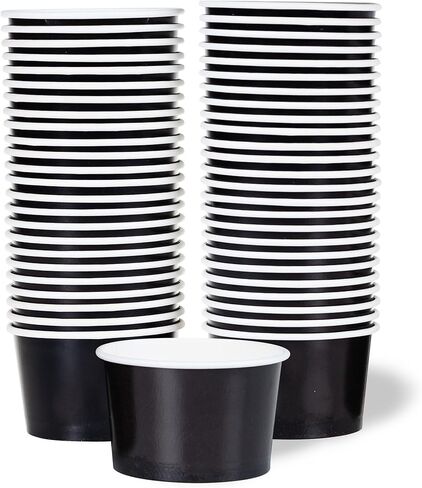 ماتيكان اكواب ورقية للايس كريم - اوعية حلوى للاستعمال مرة واحدة سعة 16 اونصة للاطعمة الساخنة او الباردة، مستلزمات الحفلات سعة 16 اونصة، اكواب حلوى للصنداي والزبادي المجمد والحساء، اسود in Kuwait