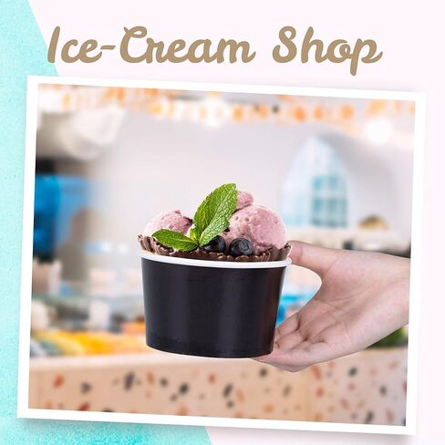 ماتيكان اكواب ورقية للايس كريم - اوعية حلوى للاستعمال مرة واحدة سعة 16 اونصة للاطعمة الساخنة او الباردة، مستلزمات الحفلات سعة 16 اونصة، اكواب حلوى للصنداي والزبادي المجمد والحساء، اسود in Kuwait