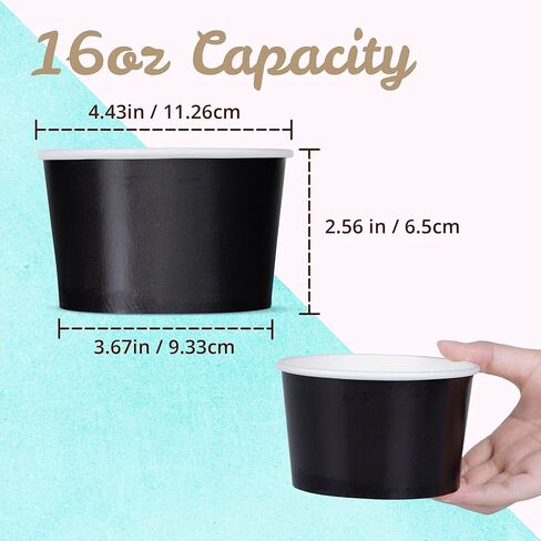 ماتيكان اكواب ورقية للايس كريم - اوعية حلوى للاستعمال مرة واحدة سعة 16 اونصة للاطعمة الساخنة او الباردة، مستلزمات الحفلات سعة 16 اونصة، اكواب حلوى للصنداي والزبادي المجمد والحساء، اسود in Kuwait