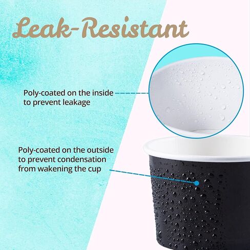 ماتيكان اكواب ورقية للايس كريم - اوعية حلوى للاستعمال مرة واحدة سعة 16 اونصة للاطعمة الساخنة او الباردة، مستلزمات الحفلات سعة 16 اونصة، اكواب حلوى للصنداي والزبادي المجمد والحساء، اسود in Kuwait