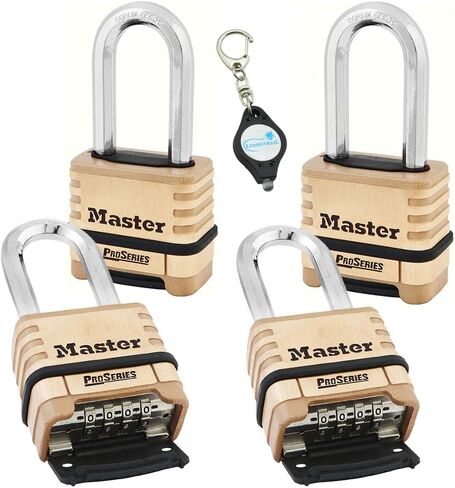 Master Lock 1175DLH 2-1/4in (57mm) Wide ProSeries Brass Resettable Combination Padlock, 4 Pack Bundle W/ Lumintrail Key Chain Light in Saudi Arabia
