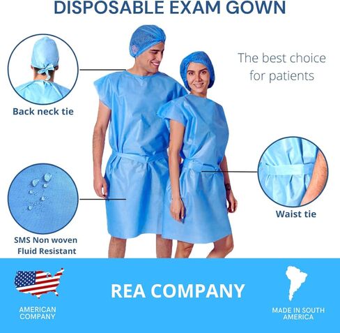 مجموعة أثواب المرضى من شركة REA، 5 أثواب عزل يمكن التخلص منها + 10 أغطية أحذية + 5 قبعات منتفخة، أثواب طبية، شركة أمريكية، ثوب تصوير الثدي بالأشعة السينية، أثواب المختبر، أثواب المستشفى للنساء والرجال، معدات الوقاية الشخصية in Kuwait