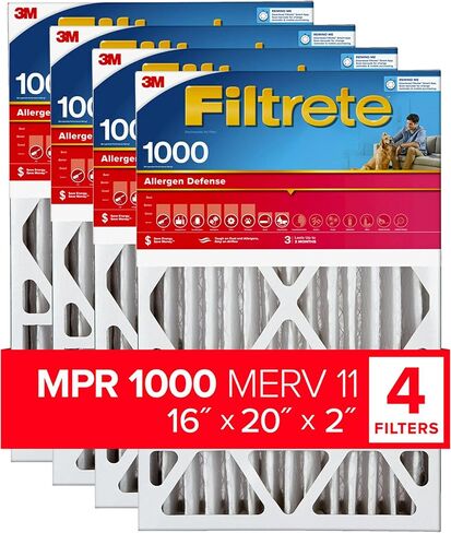 فيلتريت فلتر هواء فرن تيار متردد 16×20×2، MPR 1000، حماية من الحساسية الدقيقة، 4 عبوات (الأبعاد الدقيقة 15.8 × 19.81 × 1.81) in Kuwait