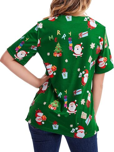 قميص SATINIOR النسائي Scrub Tops Mock Wrap Top Holiday Christmas Print Neck Shirt، Christmas Green in Saudi Arabia