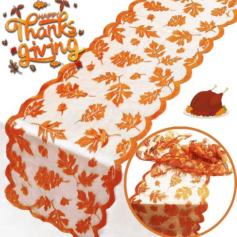 🍁Fall Table Runner Thanksgiving Decorations, Maple Leaf Lace Table Runner for Thanksgiving Dinner Party Pumpkin Autumn Runner Harvest Table Decorations Autumn Home Indoor Seasonal Decor(13x72 Inch) in Kuwait