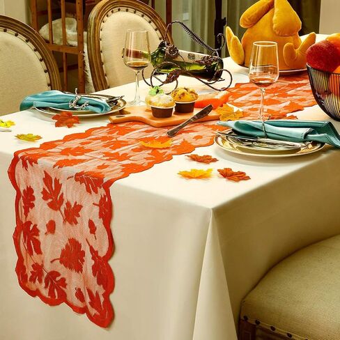 🍁Fall Table Runner Thanksgiving Decorations, Maple Leaf Lace Table Runner for Thanksgiving Dinner Party Pumpkin Autumn Runner Harvest Table Decorations Autumn Home Indoor Seasonal Decor(13x72 Inch) in Kuwait