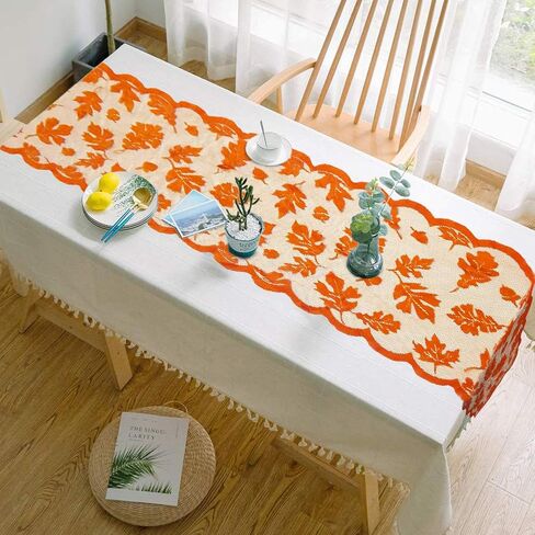 🍁Fall Table Runner Thanksgiving Decorations, Maple Leaf Lace Table Runner for Thanksgiving Dinner Party Pumpkin Autumn Runner Harvest Table Decorations Autumn Home Indoor Seasonal Decor(13x72 Inch) in Kuwait
