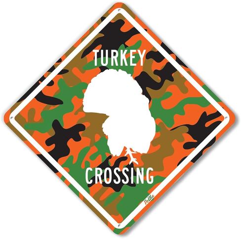لافتات ورسومات PetKa PKAC-0124-NA_10x10 لافتة ألومنيوم "Turkey Crossing"، 10 بوصة × 10 بوصة، أبيض على مموه برتقالي in Kuwait