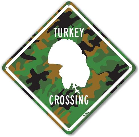 لافتات ورسومات PetKa PKAC-0124-NA_10x10 لافتة ألومنيوم "Turkey Crossing"، 10 بوصة × 10 بوصة، أبيض على مموه برتقالي in Kuwait