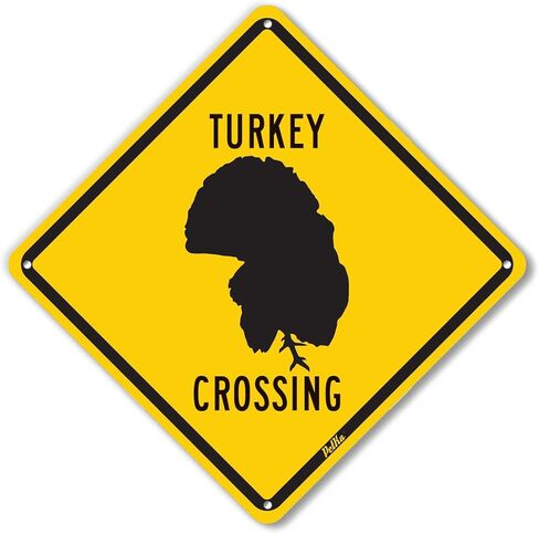 لافتات ورسومات PetKa PKAC-0124-NA_10x10 لافتة ألومنيوم "Turkey Crossing"، 10 بوصة × 10 بوصة، أبيض على مموه برتقالي in Kuwait