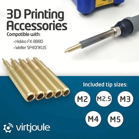 Virtjoule Heat Set Insert Tips for Sizes M2, M2.5, M3, M4, and M5 - Soldering Iron Tips for 3D Printer Users, 3D Printing Accessories Compatible with Hakko FX-888D and Weller SP40NKUS Soldering Irons in Saudi Arabia