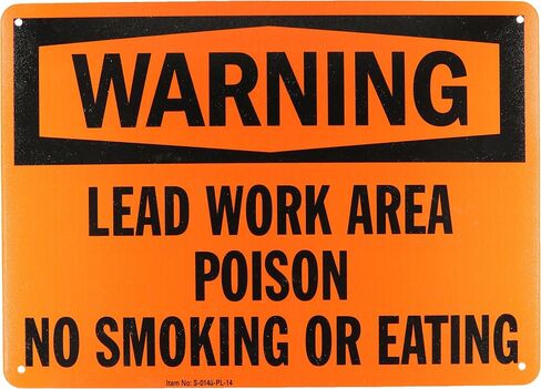 SmartSign-S-0148 "Warning - Lead Work Area, Poison, No Smoking Or Eating" Sign | 7" x 10" Aluminum - Black on Orange in Saudi Arabia