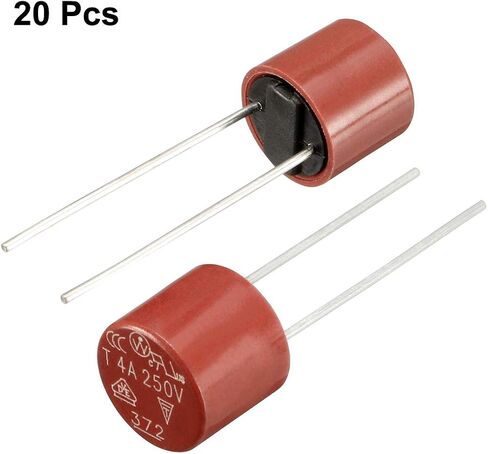uxcell 20Pcs DIP Mounted Miniature Cylinder Slow Blow Micro Fuse T4A 4A 250V Red in Saudi Arabia