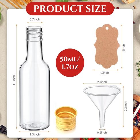 Yinder 100 Pieces 1.7oz Mini Liquor Bottles Bulk Small Empty Plastic Alcohol Shot Bottles with Caps Funnels Kraft Tags Ropes for Christmas Party Favors Weddings(Gold Caps) in Saudi Arabia
