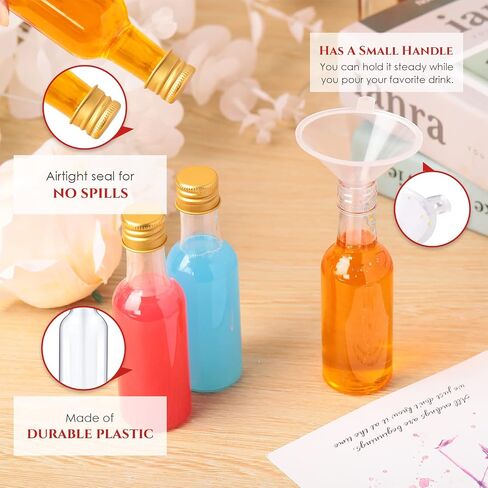Yinder 100 Pieces 1.7oz Mini Liquor Bottles Bulk Small Empty Plastic Alcohol Shot Bottles with Caps Funnels Kraft Tags Ropes for Christmas Party Favors Weddings(Gold Caps) in Saudi Arabia