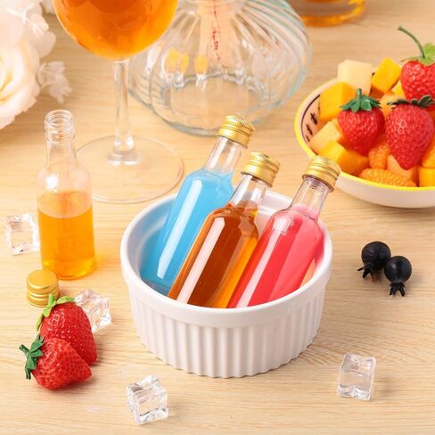 Yinder 100 Pieces 1.7oz Mini Liquor Bottles Bulk Small Empty Plastic Alcohol Shot Bottles with Caps Funnels Kraft Tags Ropes for Christmas Party Favors Weddings(Gold Caps) in Saudi Arabia